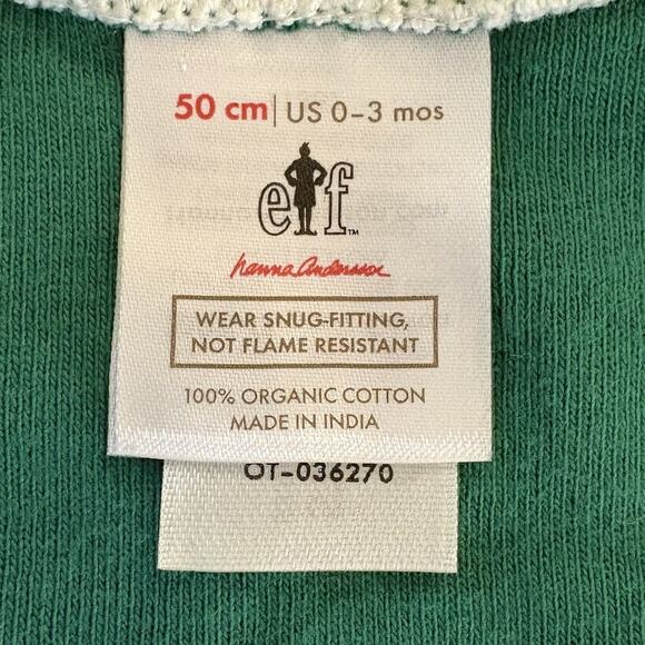 Hanna Andersson Sz 0-3 Mo (50cm) 100% Organic Cotton Zip Up One-Piece Elf Pajama - Picture 8 of 10